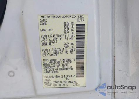 2013 Nissan Nv Cargo Nv2500 Hd Sv V8 из США, поврежденный, VIN 1N6AF0LY3DN113547